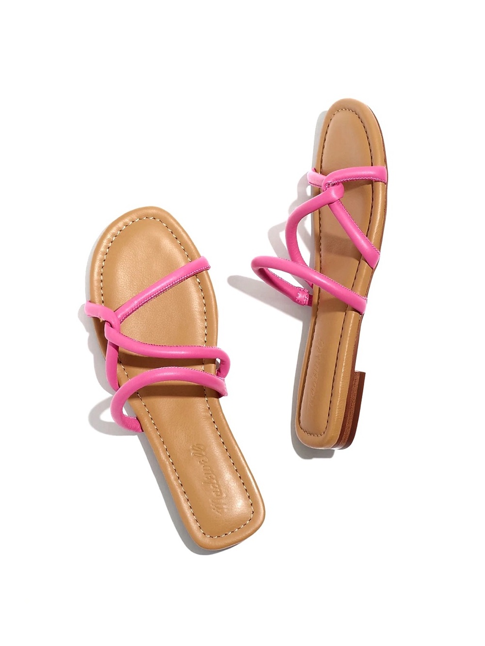Madewell Bombé Leather Strappy Slides Sandals in Raspberry Frosting Pink Color